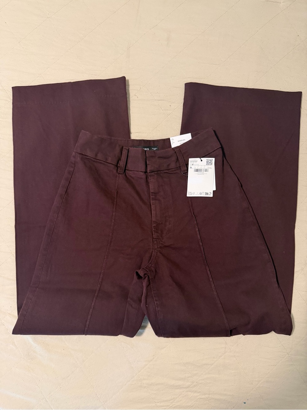 Mango Wide-Leg High-Waist Pants in Deep Plum - Picture 2 of 4